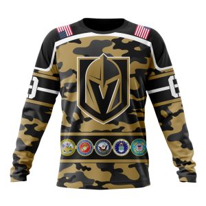 Personalized NHL Vegas Golden Knights With Camo Team Color And Military Force Logo Unisex Sweatshirt SWS3613