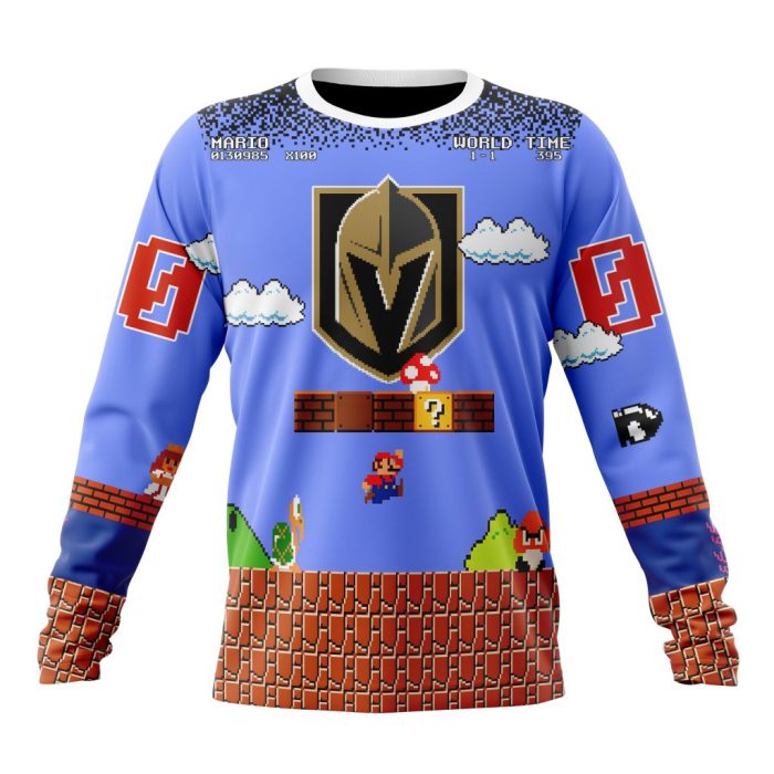 Personalized NHL Vegas Golden Knights With Super Mario Game Design Unisex Sweatshirt SWS3615