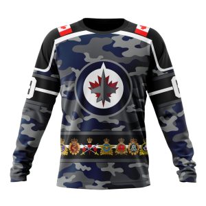 Personalized NHL Winnipeg Jets With Camo Team Color And Military Force Logo Unisex Sweatshirt SWS3732