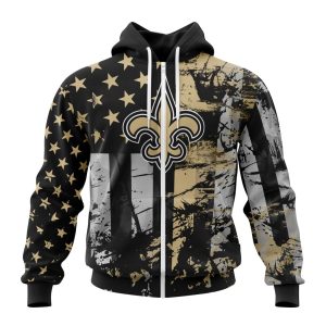 Personalized New Orleans Saints Classic Grunge American Flag Unisex Zip Hoodie TZH0484