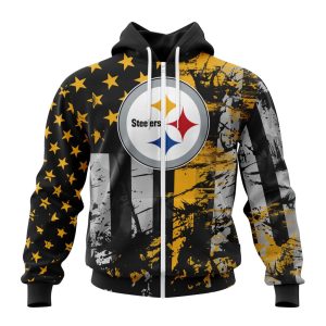Personalized Pittsburgh Steelers Classic Grunge American Flag Unisex Zip Hoodie TZH1138