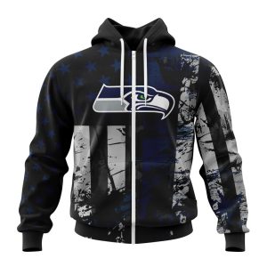 Personalized Seattle Seahawks Classic Grunge American Flag Unisex Zip Hoodie TZH1146