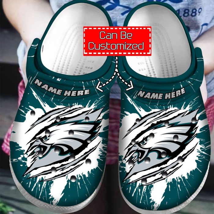 Philadelphia Eagles Football Custom Name Crocs Crocband Clog Comfortable Water Shoes BCL1515