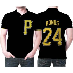 Pittsburgh Pirates Barry Bonds #24 Mlb Great Player Baseball Team Logo Majestic Custom Black Polo Shirt PLS2869