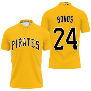 Pittsburgh Pirates Barry Bonds #24 Mlb Great Player Baseball Team Logo Majestic Official Gold Polo Shirt PLS2868
