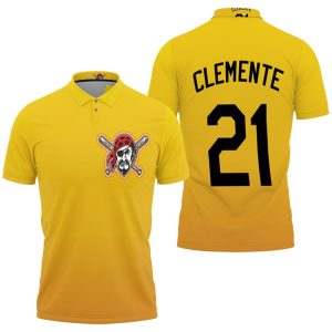Pittsburgh Pirates Roberto Clemente #21 Great Player Mlb Baseball Team Logo Yellow Polo Shirt PLS2958