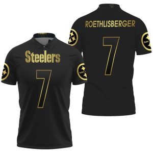 Pittsburgh Steelers 7 Ben Roethlisberger Black Golden Edition Jersey Inspired Polo Shirt PLS2953