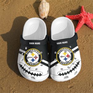 Pittsburgh Steelers Black White Crocs Crocband Clog Comfortable Water Shoes BCL1673