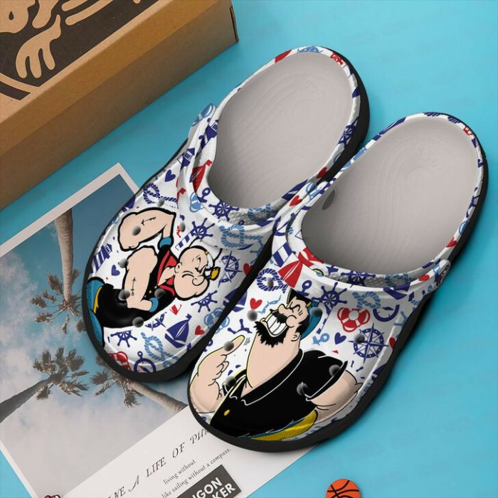 Popeye Sailor Face Bluto Crocband Clog Comfortable Water Shoes In White BCL1745