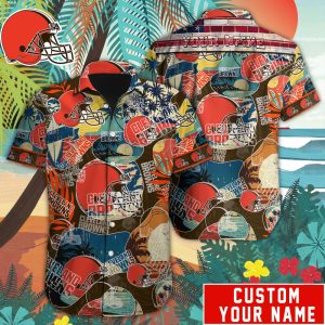 Retro Cleveland Browns Special Vintage Style Hawaiian Button Shirt HWS0811