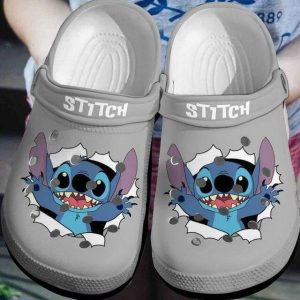 Stitch On Grey Pattern Crocs Crocband Clog Comfortable Water Shoes BCL1730