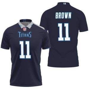 Tennessee Titans A J Brown #1 NFL New Game Navy 2019 Polo Shirt PLS2922