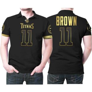 Tennessee Titans A J Brown #11 NFL America Football Team Logo Black Golden Edition Polo Shirt PLS2580