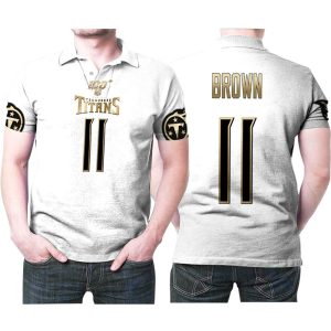 Tennessee Titans A. J. Brown #11 NFL Great Player White 100th Season Golden Edition Jersey Style Polo Shirt PLS2579