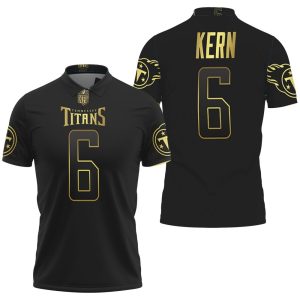 Tennessee Titans Brett Kern #6 NFL America Football Team Logo Black Golden Edition Polo Shirt PLS2920