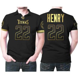 Tennessee Titans Derrick Henry #22 NFL America Football Team Logo Black Golden Edition Polo Shirt PLS2578