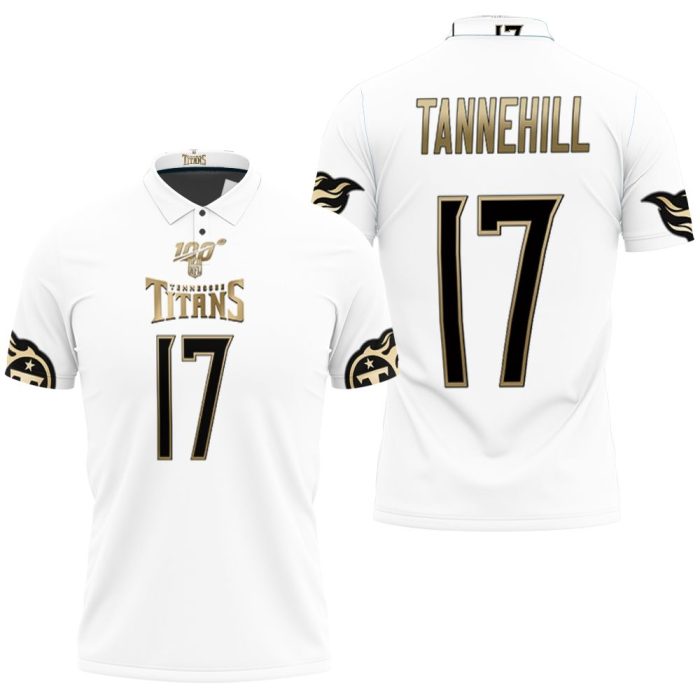 Tennessee Titans Ryan Tannehill #11 NFL Great Player White 100th Season Golden Edition Jersey Style Polo Shirt PLS2913