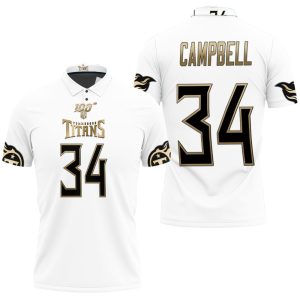 Tennessee Titans Tommie Campbell #34 NFL Great Player White 100th Season Golden Edition Jersey Style Polo Shirt PLS2912