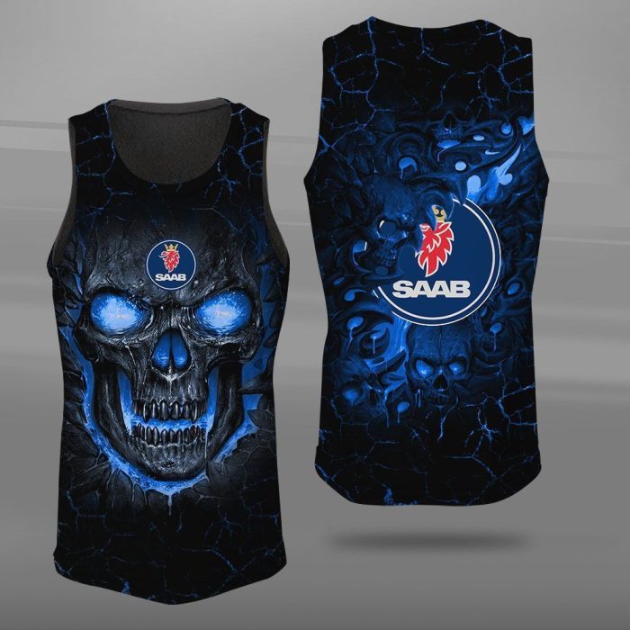 Saab Automobile Skull Unisex Tank Top Basketball Jersey Style Gym Muscle Tee JTT595