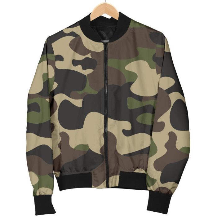 Army Green Camouflage Print Bomber Jacket