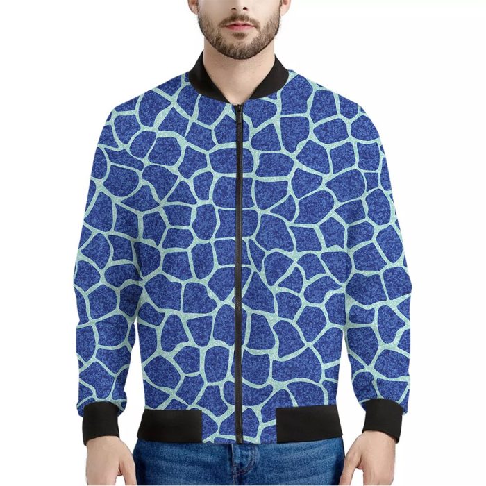 Blue Giraffe Print Bomber Jacket