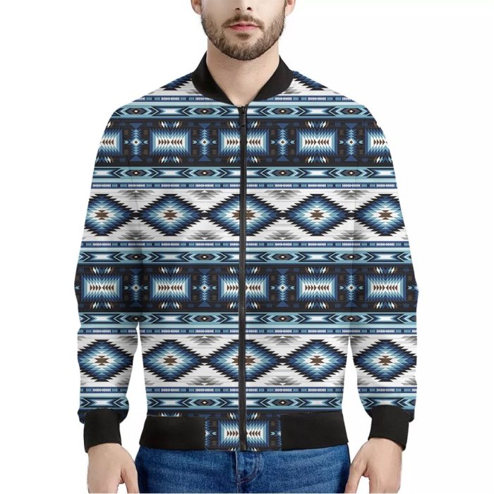 Blue Native Pendleton Navajo Print Bomber Jacket