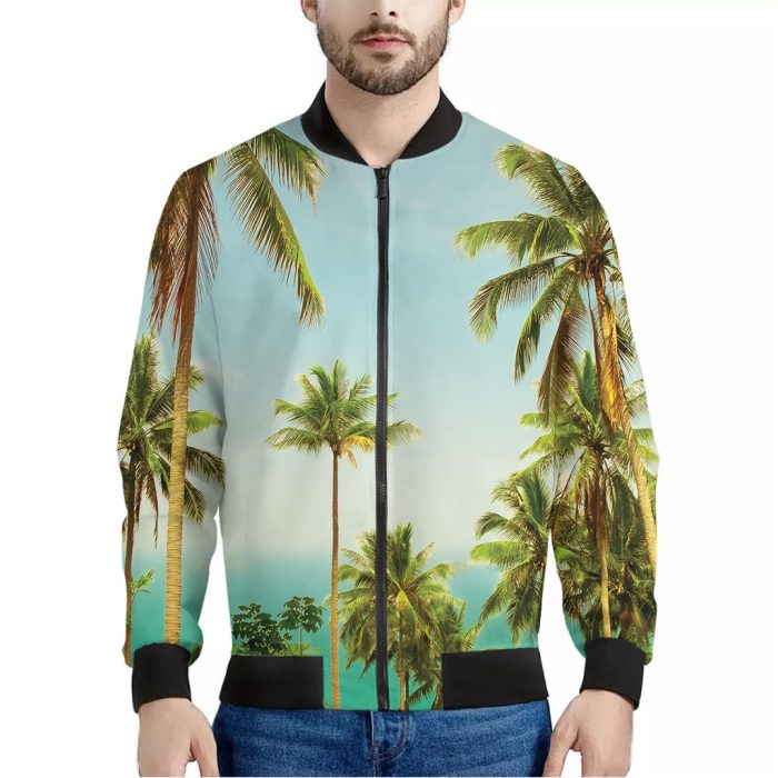 Coconut Tree Print Bomber Jacket