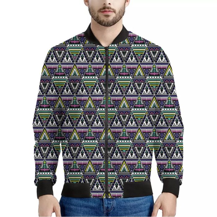 Colorful Geometric Native Navajo Print Bomber Jacket