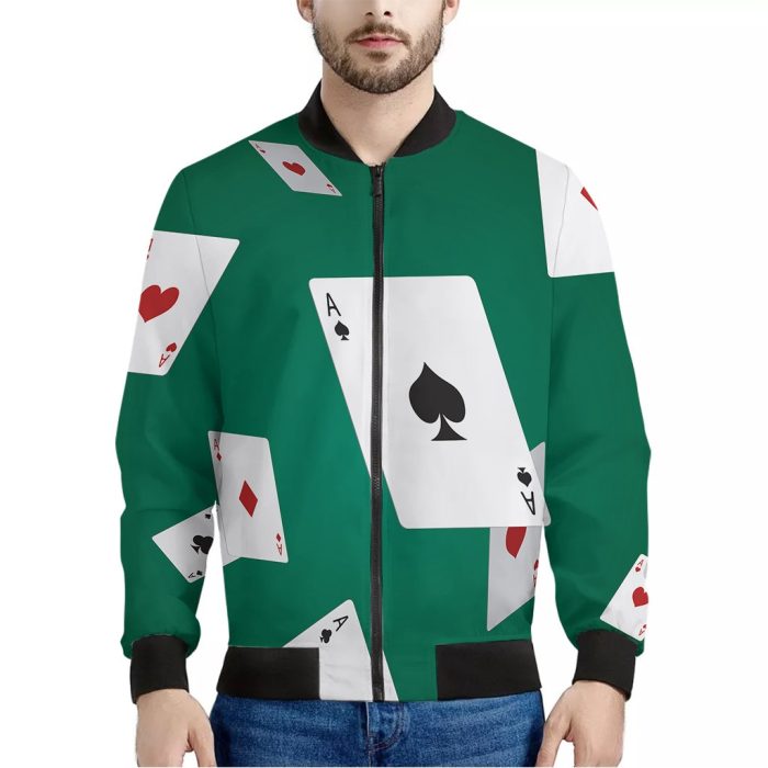 Falling Poker Cards Print Bomber Jacket