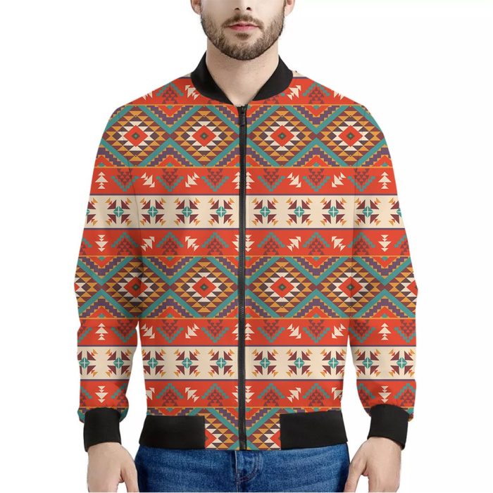 Geometric Native Pendleton Navajo Print Bomber Jacket