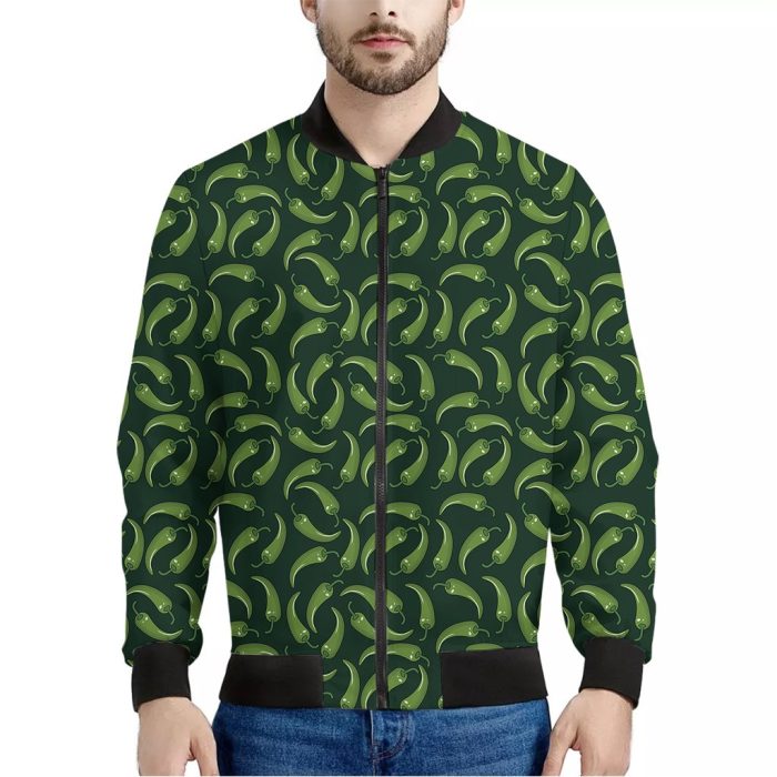 Green Chili Peppers Pattern Print Bomber Jacket