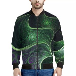 Green Fractal Print Bomber Jacket