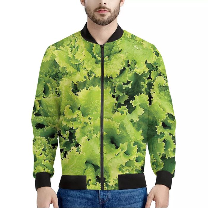 Green Lettuce Salad Print Bomber Jacket