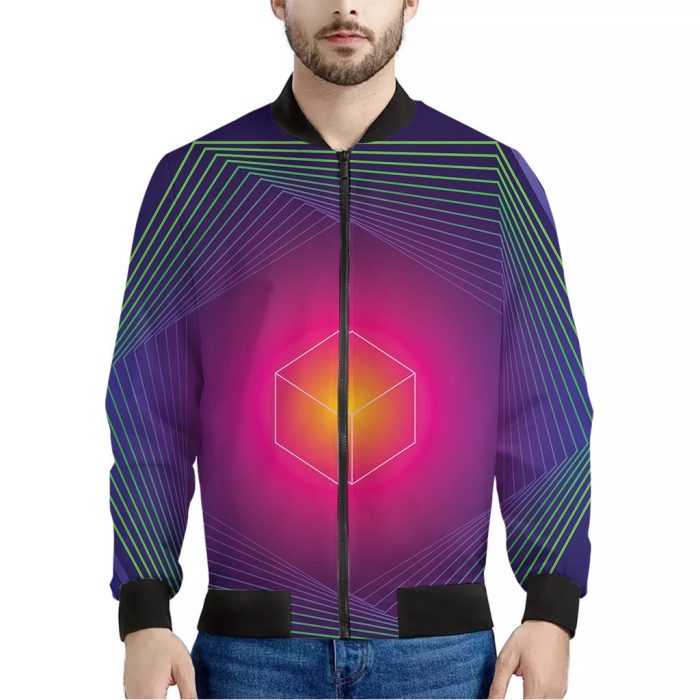 Green Light EDM Geometric Print Bomber Jacket