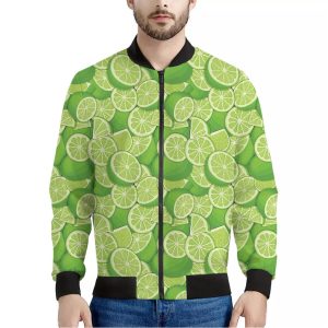 Green Lime Pattern Print Bomber Jacket