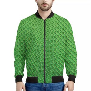 Green Python Snakeskin Print Bomber Jacket