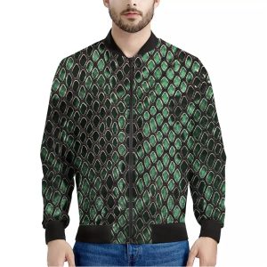 Green Snakeskin Print Bomber Jacket