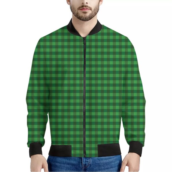 Green Tartan Saint Patrick's Day Print Bomber Jacket