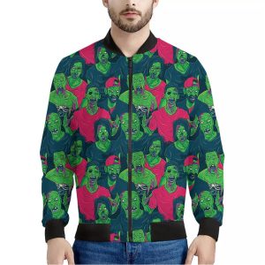 Green Walking Zombie Print Bomber Jacket