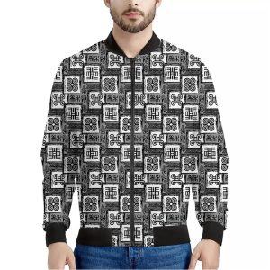 Grey African Adinkra Symbols Print Bomber Jacket