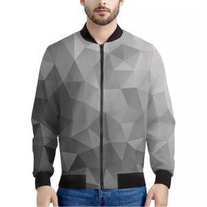 Grey Polygonal Geometric Print Bomber Jacket