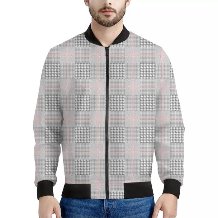 Grey Prince of Wales Check Print Bomber Jacket