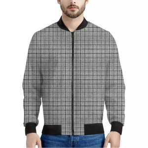 Grey Windowpane Pattern Print Bomber Jacket