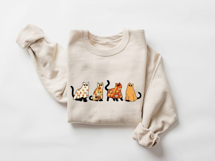 Halloween Cats Sweat Cute Halloween Sweatshirt Hocus Pocus Sweat Witches Brew Ghost Cats Vibes Fall Clothing Halloween Party