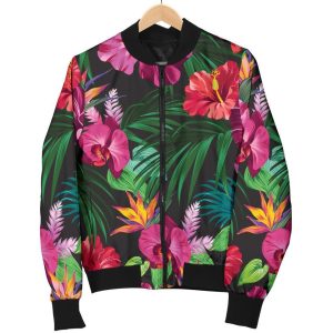 Hawaiian Floral Flowers Pattern Print Bomber Jacket