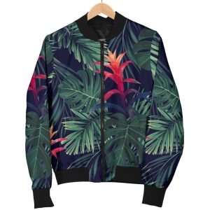 Hawaiian Palm Leaves Pattern Print Bomber Jacket