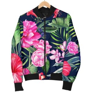 Hawaiian Tropical Birds Pattern Print Bomber Jacket