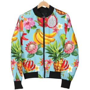 Hawaiian Tropical Fruits Pattern Print Bomber Jacket