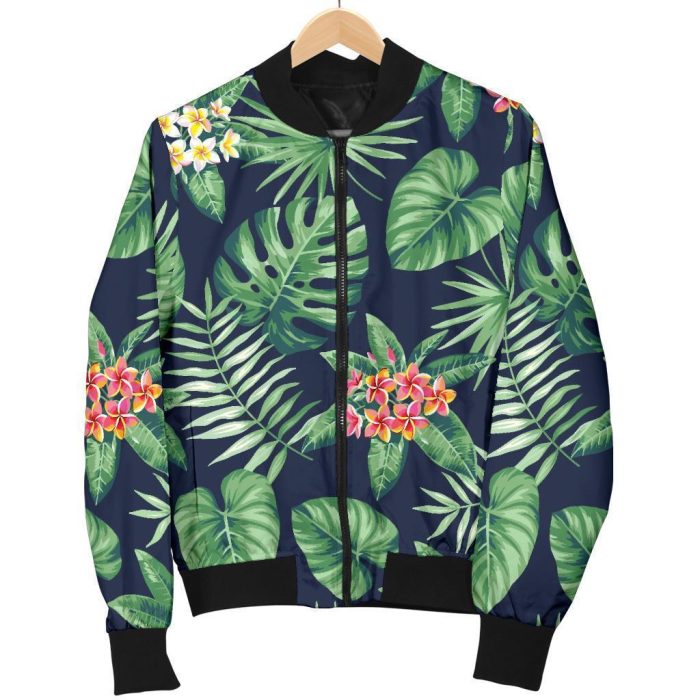 Hawaiian Tropical Leaves Pattern Print Bomber Jacket