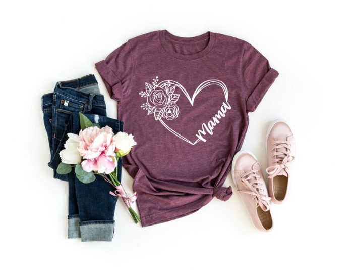 Heart Gift For Mom Flower Mom Gift Mothers Day Shirt Mama Shirt Shirts For Women Mom Birthday Gift Mama Flower